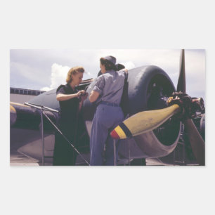 Sticker Rectangulaire Mécanique de l'aviation féminine de 2ème guerre mo