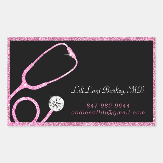 Sticker Rectangulaire Médecin moderne Parties scintillant rose Stethosco (Devant)