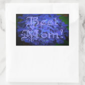 Sticker Rectangulaire Meilleure maman avec Arrière - plan de fleurs bleu (Sac)