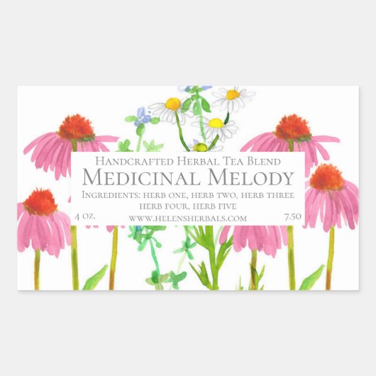 Sticker Rectangulaire Mélange de thé à base de plantes médicinales Étiqu (Devant)