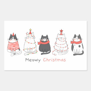 Sticker Rectangulaire Meowy Christmas Cats