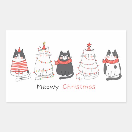 Sticker Rectangulaire Meowy Christmas Cats (Devant)