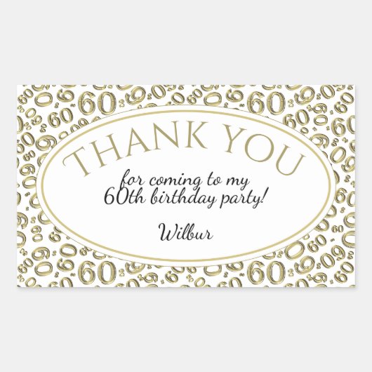 Sticker Rectangulaire Merci - 60e Motif numérique Or et blanc (Devant)