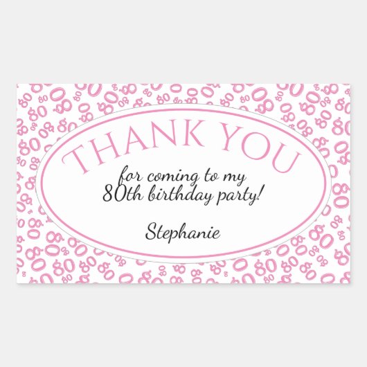 Sticker Rectangulaire Merci - 80e nombre Motif rose et blanc (Devant)