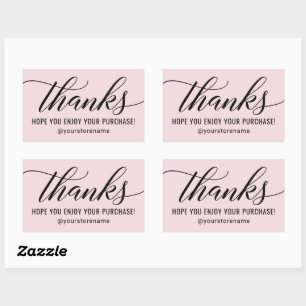 Sticker Rectangulaire Merci à Black Modern Script Merci rose