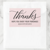Sticker Rectangulaire Merci à Black Modern Script Merci rose (Sac)