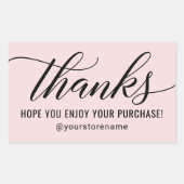 Sticker Rectangulaire Merci à Black Modern Script Merci rose (Devant)