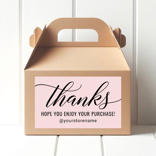 Sticker Rectangulaire Merci à Black Modern Script Merci rose