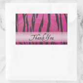 Sticker Rectangulaire Merci à rayures roses et noires chaudes (Sac)