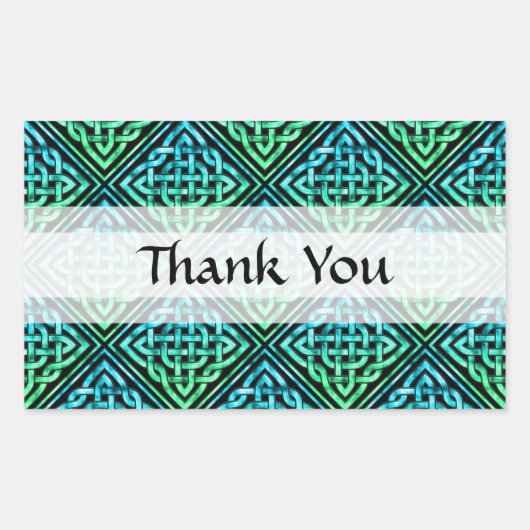 Sticker Rectangulaire Merci Celtic Knot - Diamant bleu vert (Devant)