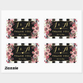 Sticker Rectangulaire Merci d'aquarelle florale à rayures classiques (Feuille)