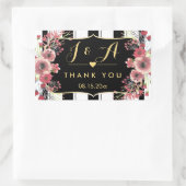 Sticker Rectangulaire Merci d'aquarelle florale à rayures classiques (Sac)