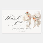Sticker Rectangulaire Merci de Baby shower élégant Floral Bow (Devant)