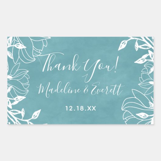 Sticker Rectangulaire Merci de Mariage Floral Arrière - plan modifiable (Devant)