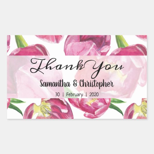Sticker Rectangulaire Merci de tulipes roses (Devant)