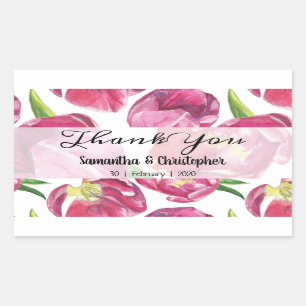 Sticker Rectangulaire Merci de tulipes roses
