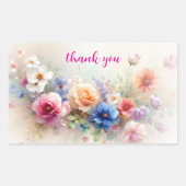Sticker Rectangulaire Merci Elégant Art Floral Aquarelle Moderne (Devant)