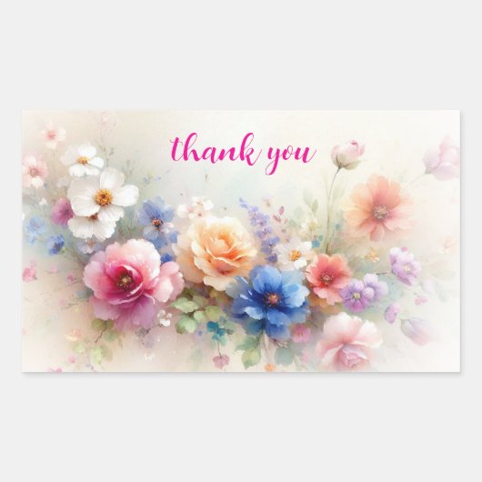 Sticker Rectangulaire Merci Élégant Art Moderne de Fleurs à l'Aquarelle (Devant)