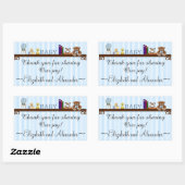 Sticker Rectangulaire Merci en Baby shower rayé bleu mou (Feuille)