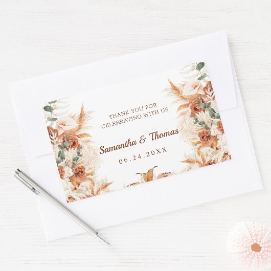 Sticker Rectangulaire Merci en terre cuite moderne Mariage de script