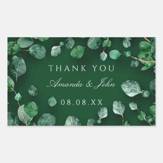 Sticker Rectangulaire Merci Eucalyptus Woodland Russe Mariage Vert (Devant)