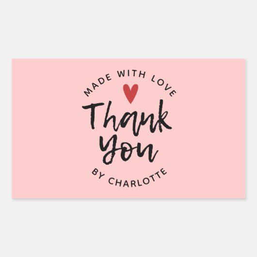 Sticker Rectangulaire Merci Fabriqué À La Main Avec L'Amour Rose (Devant)