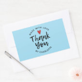 Sticker Rectangulaire Merci fait à la main avec amour bleu (Enveloppe)