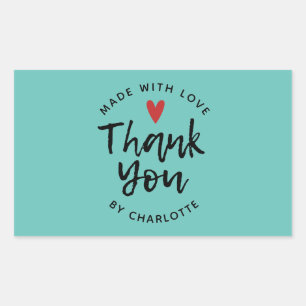 Sticker Rectangulaire Merci fait à la main avec amour Turquoise