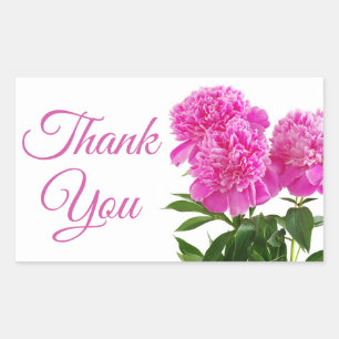 Sticker Rectangulaire Merci Fleurs de Paeonie Roses Floral Mariage Fête