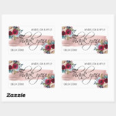 Sticker Rectangulaire Merci Floral Bourgogne Rose Mariage d'or (Feuille)
