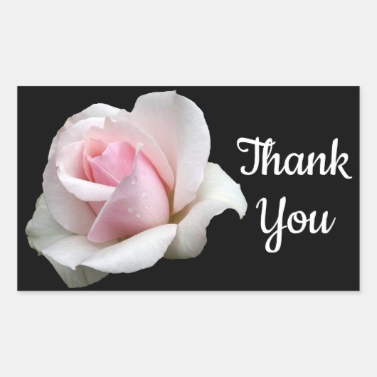 Sticker Rectangulaire Merci floral rose Fleur rose Mariage noir (Devant)