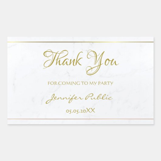 Sticker Rectangulaire Merci Gold Script à main Texte Marbre Modèle (Devant)