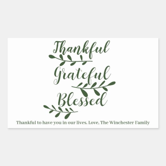 Sticker Rectangulaire Merci gracieux Bienheureux script vert foncé (Devant)