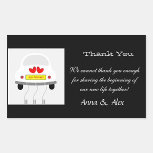 Sticker Rectangulaire Merci Mariage Customisé coeurs amour couple