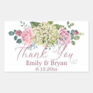 Sticker Rectangulaire Merci Mariage vintage Arrière - plan Rose Spray Cl