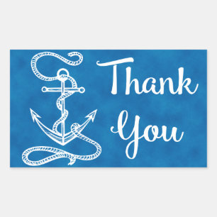 Sticker Rectangulaire Merci Nautilique Bateau Ancre Aquarelle Bleu