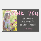 Sticker Rectangulaire Merci photo de fille rose gris Favoriser (Devant)