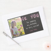 Sticker Rectangulaire Merci photo de fille rose gris Favoriser (Enveloppe)