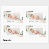 Sticker Rectangulaire Merci photo faire-part de naissance floral (Feuille)