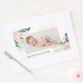 Sticker Rectangulaire Merci photo faire-part de naissance floral (Enveloppe)