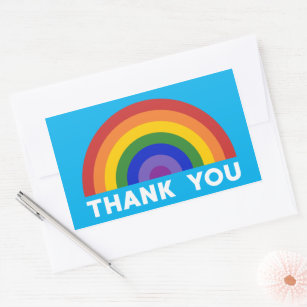 Sticker Rectangulaire Merci Rainbow sur Sky Blue