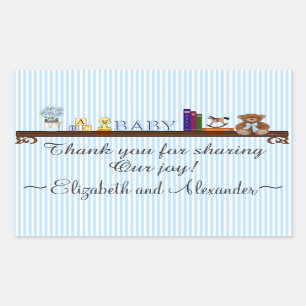 Sticker Rectangulaire Merci rayé bleu mignon de baby shower