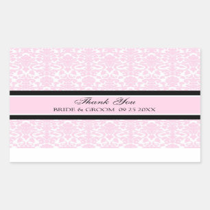 Sticker Rectangulaire Merci rose Damask Mariage Favor Tags