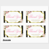 Sticker Rectangulaire Merci - Roses roses roses, rayures et confetti (Feuille)