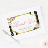 Sticker Rectangulaire Merci - Roses roses roses, rayures et confetti (Enveloppe)