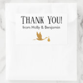 Sticker Rectangulaire Merci simple Faux Gold Stork ! Baby shower (Sac)