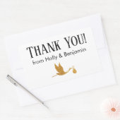 Sticker Rectangulaire Merci simple Faux Gold Stork ! Baby shower (Enveloppe)