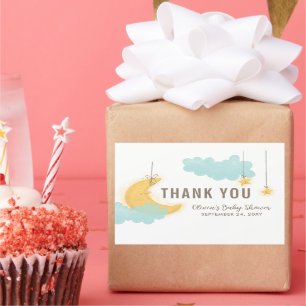 Sticker Rectangulaire Merci Souriant Lune Étoiles Nuages Baby shower