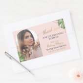 Sticker Rectangulaire Merci Tropical Rose Gold Arch Photo Graduation (Enveloppe)