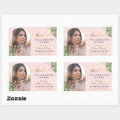 Sticker Rectangulaire Merci Tropical Rose Gold Arch Photo Graduation (Feuille)